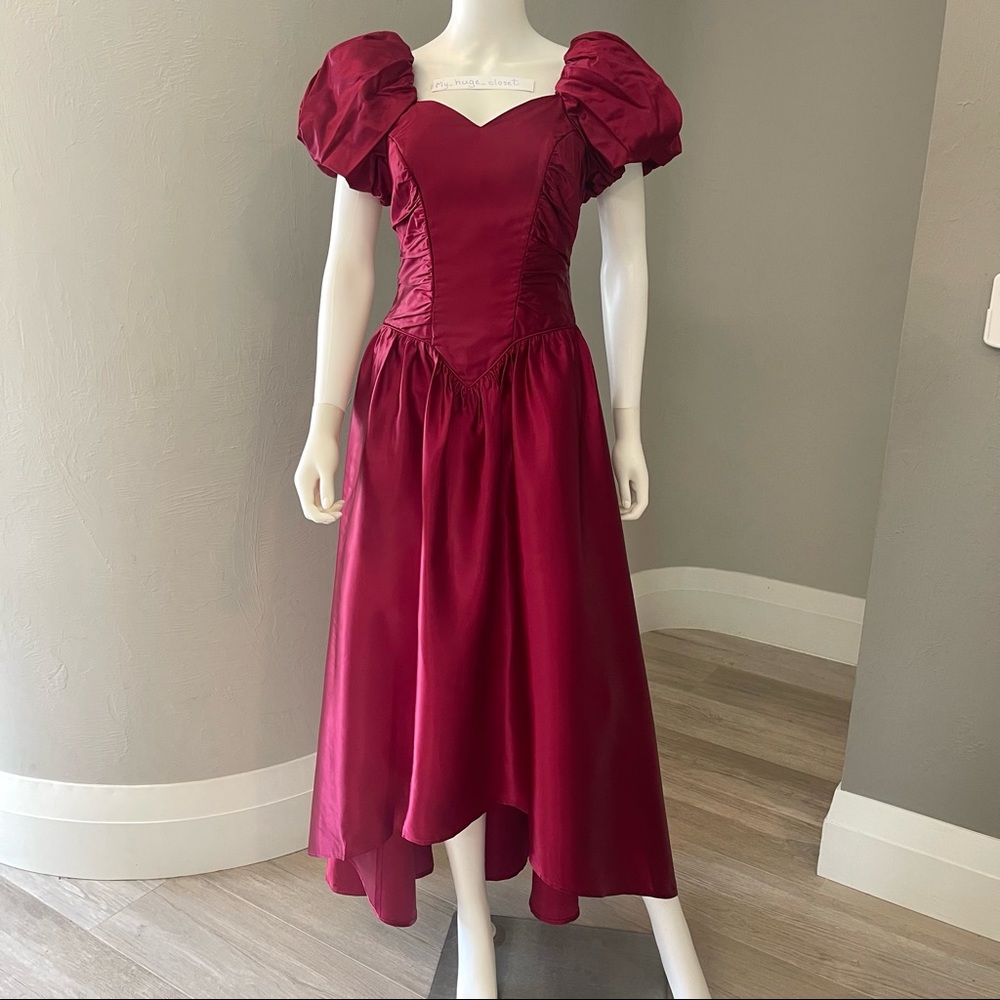Vintage dress , Puffy Prom dress, Corset style high low big bow-dark red-Jcpenny